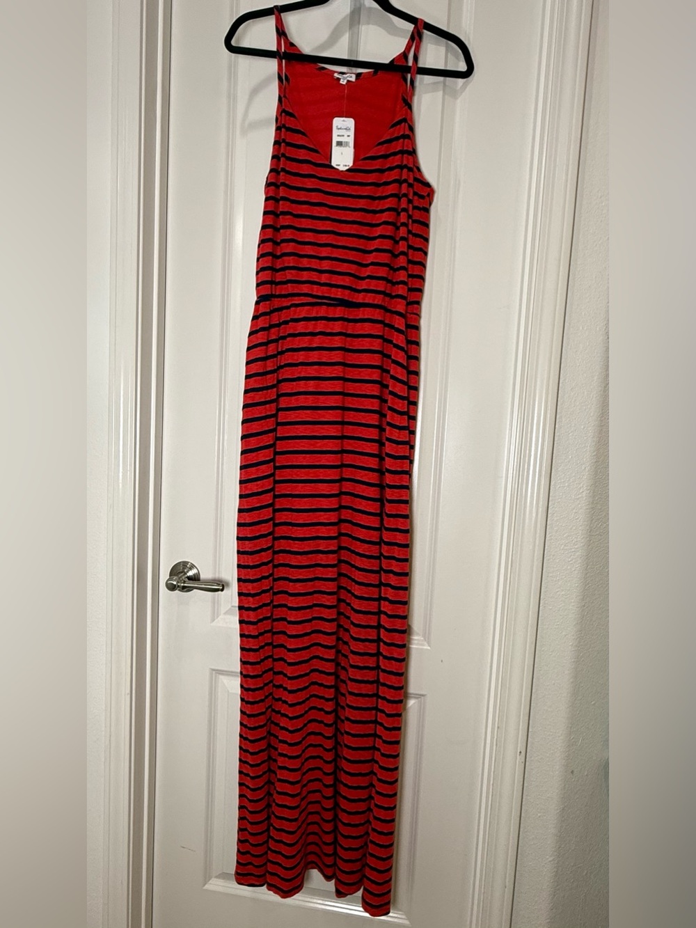 Splendid Red and Black Striped Sleeveless Maxi Dress Tall